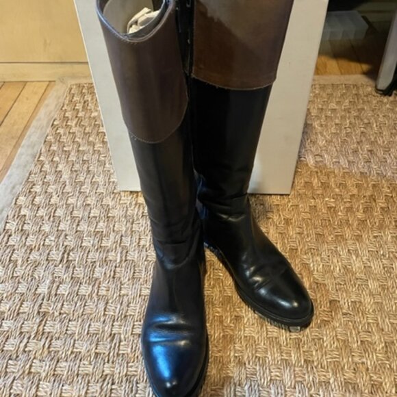 Sesto Meucci tall Daisy boots in black nappa with tan border - Picture 1 of 9